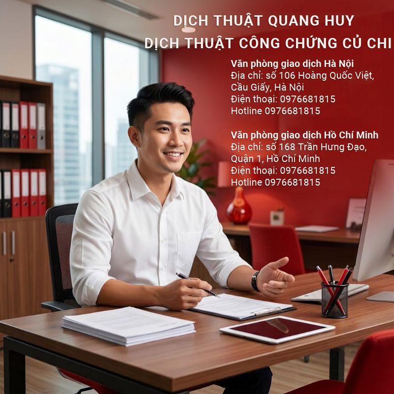 Dịch thuật công chứng Củ Chi hỗ trợ nhu cầu dịch hồ sơ doanh nghiệp, hợp đồng và tài liệu pháp lý, giúp khách hàng hoàn thiện giấy tờ phù hợp với mục đích sử dụng.